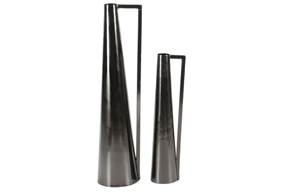 Black Modern Metal Vase With Handle-Set Of 2