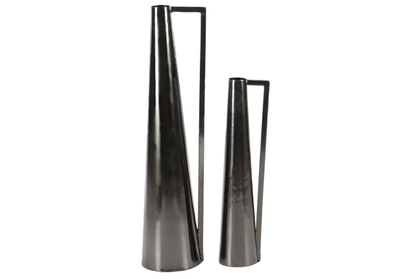 Black Modern Metal Vase With Handle-Set Of 2 - 360