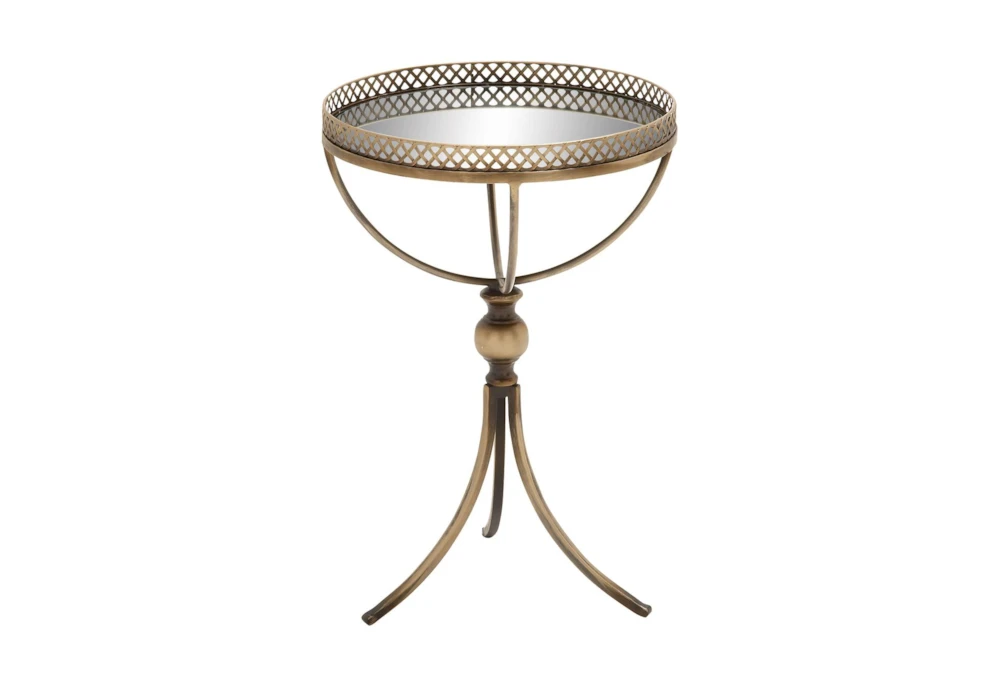 24" Pierced Gold Metal Accent Table With Mirror Tray