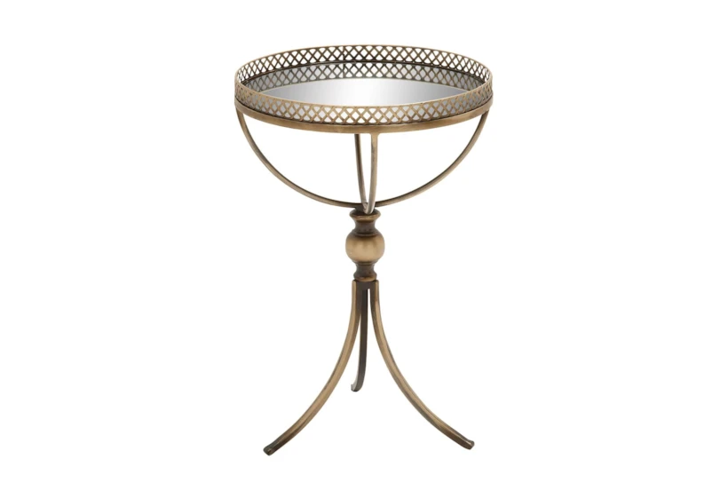 24" Pierced Gold Metal Accent Table With Mirror Tray - 360