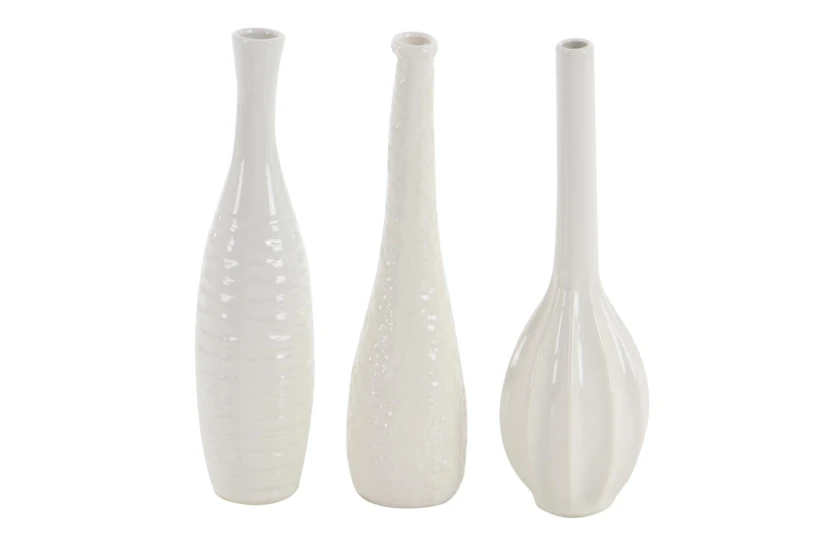 White Textured Ceramic Tall Bud Vase-Set Of 3 - 360