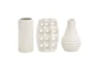 Alabaster White Textured Ceramic Vase-Set Of 3 - Signature
