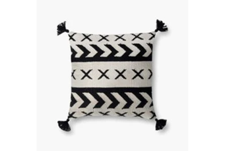 Outdoor Accent Pillow - Black / Ivory X Pattern With Tassels 18X18 - Main