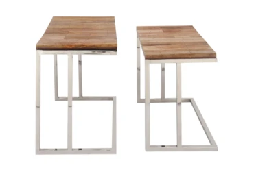 Stainless Steel And Wood L-Shaped Nesting Tables-Set Of 2