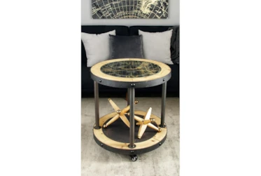 24 Inch Clock Tabletop Wood Accent Table