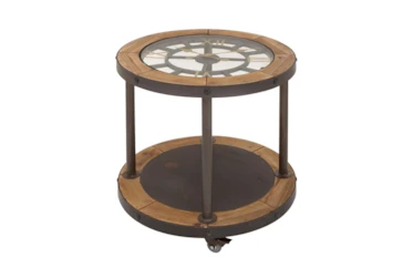 24 Inch Clock Tabletop Wood Accent Table