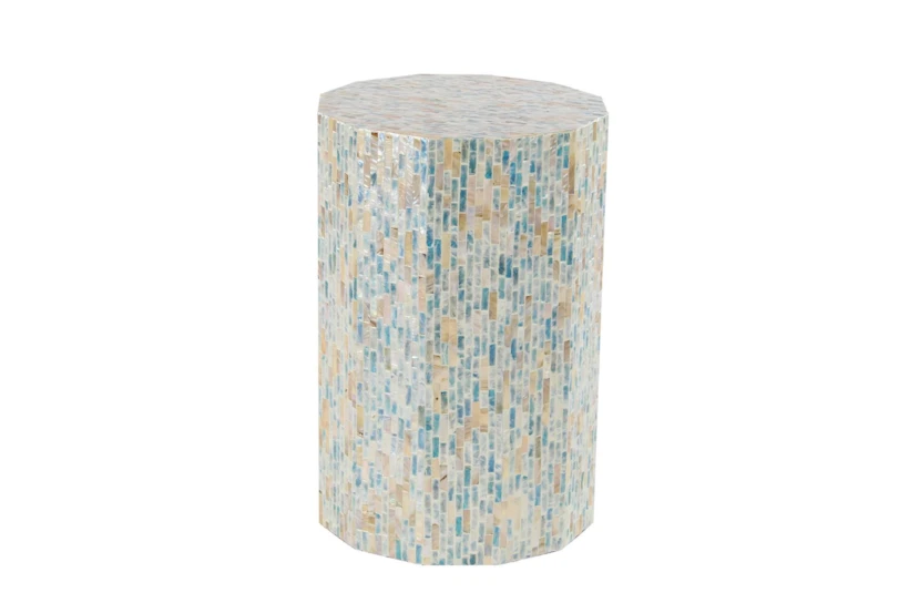 13" Natural Wood And Shell Round Faceted Multi-Color Accent Table - 360
