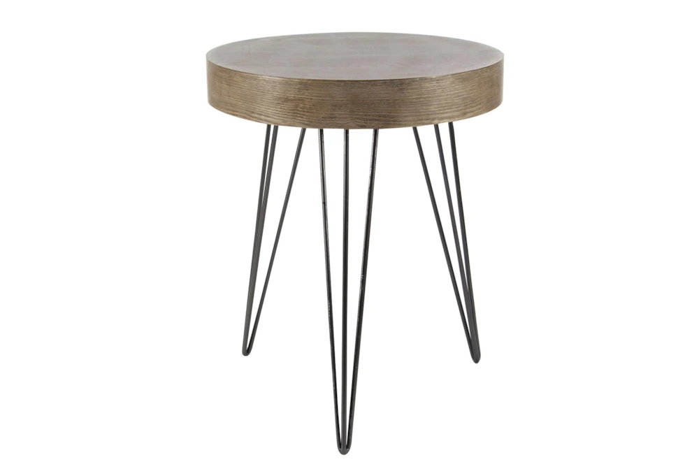 20" Modern Wood And Iron Round Accent Table
