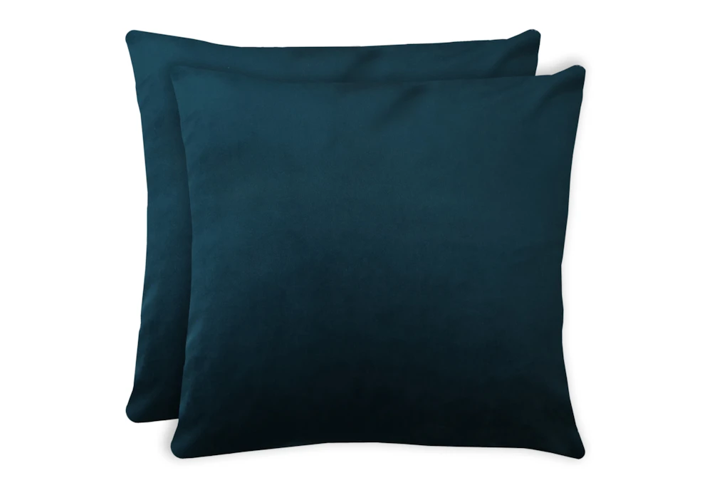 24X24 Set Of 2 Superb Peacock Teal Blue Velvet Throw Pillow