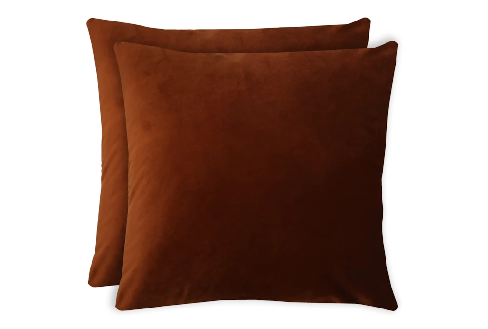20X20 Set Of 2 Superb Rust Orange Velvet Throw Pillow