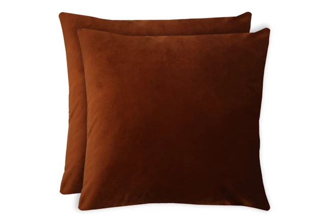 20X20 Set Of 2 Superb Rust Orange Velvet Throw Pillow - 360
