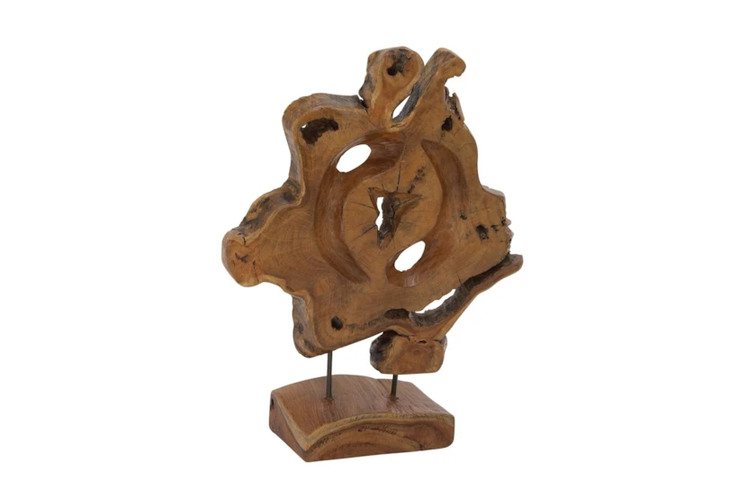 19 Inch Natural Teak Wood Sculpture On Stand - 360