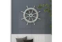 White And Aqua Wood Ship Wheel Wall Decor - Room