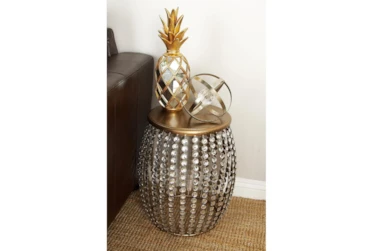 16 Inch Silver Bead And Wood Accent Table