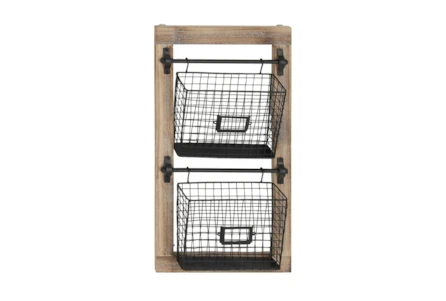 Wood And Black Wire Basket Wall Rack