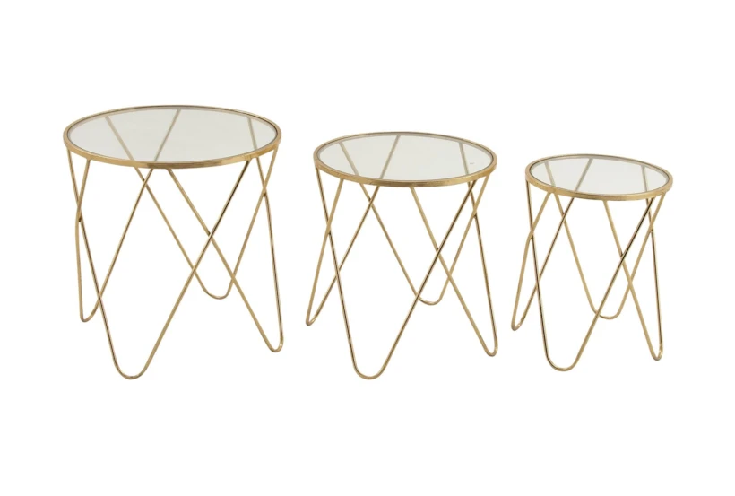 Contemporary Geometric Gold Accent Tables-Set Of 3 - 360