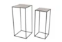 Modern Square Iron And Pine Wood Pedestals-Set Of 2 - Signature