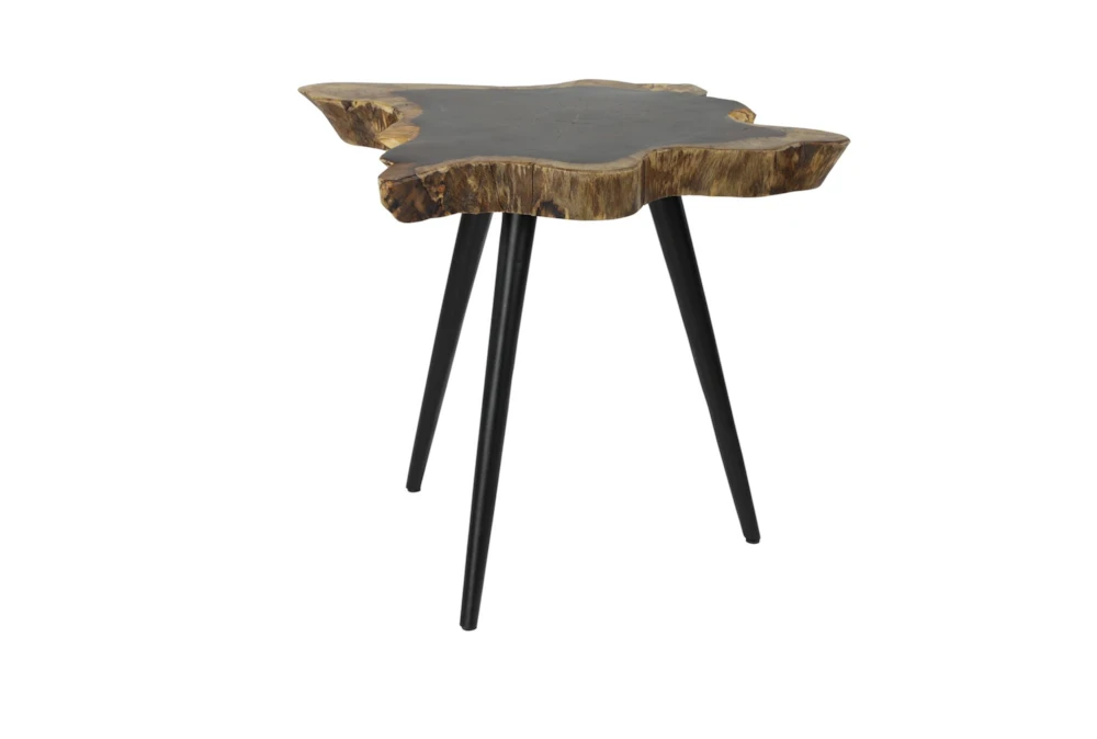 19" Root Wood And Metal Accent Table