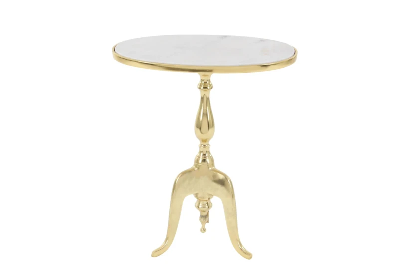 22" Traditional Aluminum And Stone Accent Table With Marble Top - 360