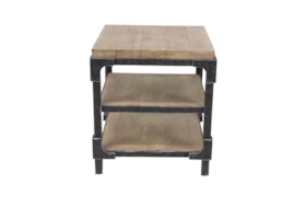 Industrial 3-Tiered Bracketed Wooden End Table