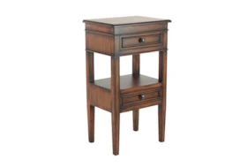 Large Rectangular Stained Brown Wooden End Table With 2-Tiered Design