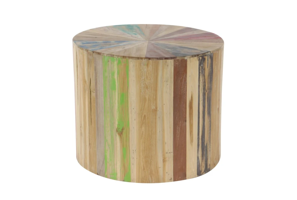 18" Light Brown Reclaimed Wood Drum Accent Table