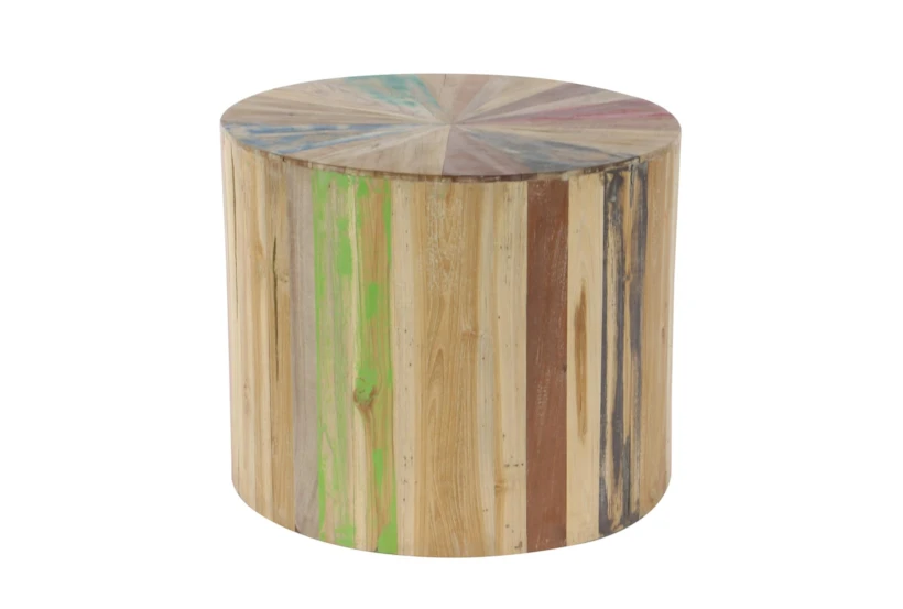 18" Light Brown Reclaimed Wood Drum Accent Table - 360