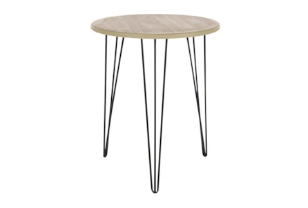 18 Inch Round Wood And Metal Hairpin Leg Accent Table