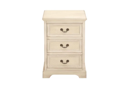 Cream Wood End Table With 3 Drawers
