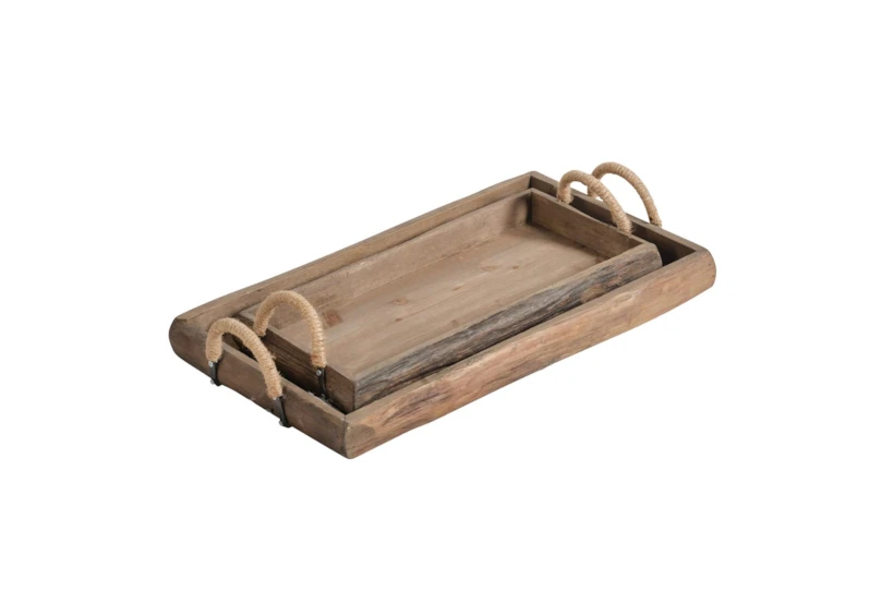 Brown Wood + Rope Handle Trays Set Of 2 - 360