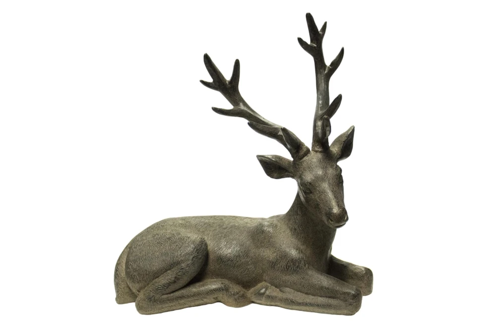 14 Inch Brown Resin Sitting Deer Sculpture