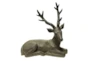 14 Inch Brown Resin Sitting Deer Sculpture - Signature