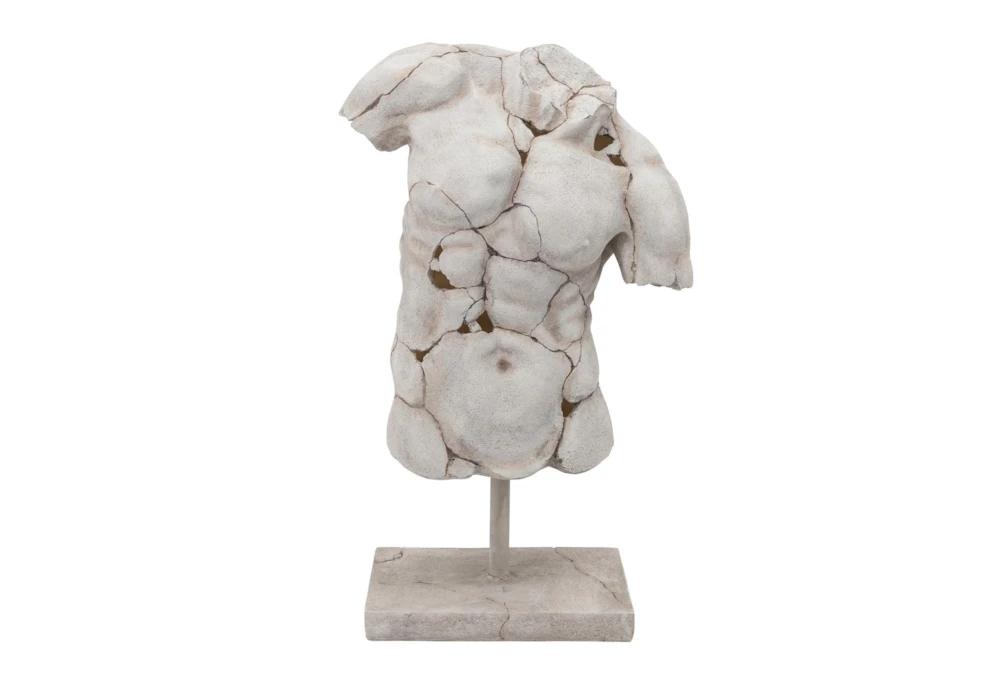 White Cracked Torso Sculpture On Stand