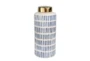 13 Inch Blue Lines Ceramic Jar With Gold Lid - Signature