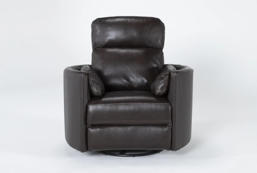Rayna Brown Leather Power Swivel Glider Recliner with Built-In Battery & USB - 360