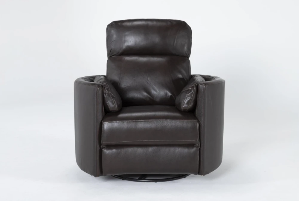 Rayna Brown Leather Power Swivel Glider Recliner with Built-In Battery & USB