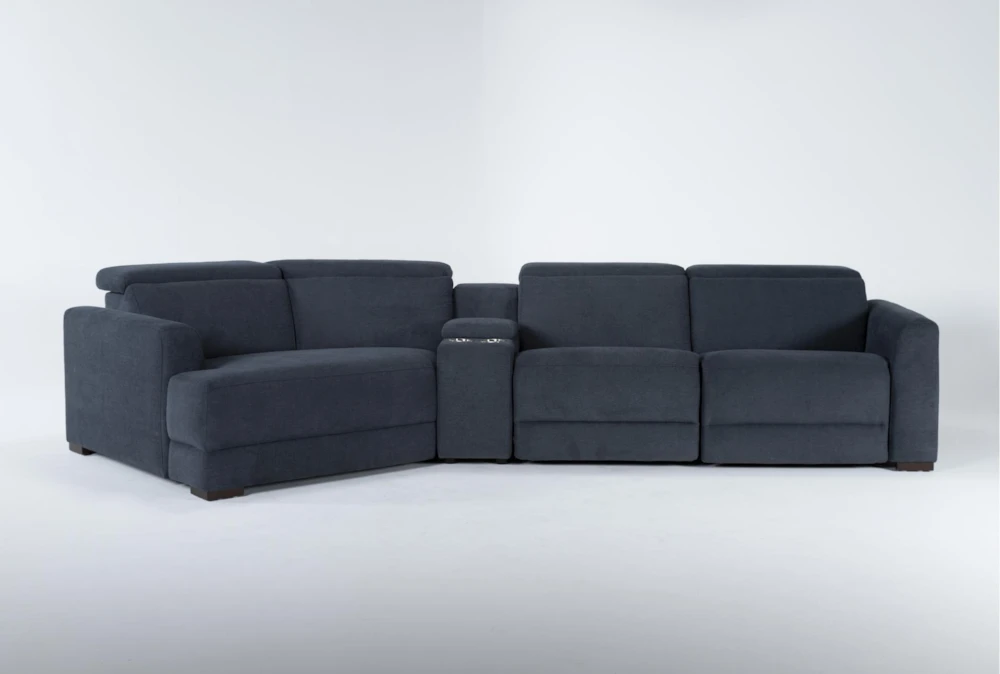 Chanel Denim 4 Piece Modular Sectional with Left Arm Facing Cuddler Chaise and 141" Console