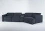 Chanel Denim 151" 4 Piece Modular Sectional with Right Arm Facing Cuddler chaise, Console, Power Headrest & USB - Side