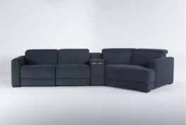 Chanel Denim 4 Piece Sectional With Right Arm Facing Cuddler chaise and 141" Console