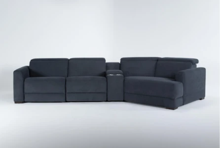 Chanel Denim 151" 4 Piece Modular Sectional with Right Arm Facing Cuddler chaise, Console, Power Headrest & USB