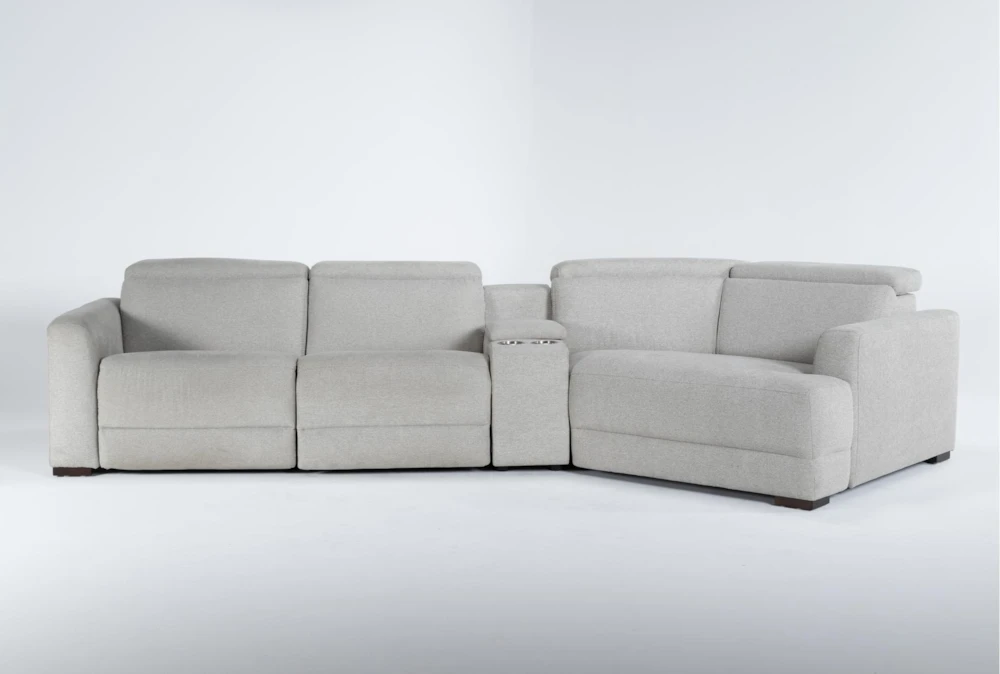 Chanel Grey 4 Piece Modular Sectional With Right Arm Facing Cuddler Chaise and 141" Console