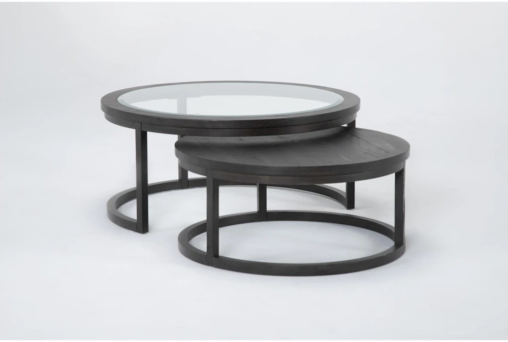 Leo 2 Piece Round Glass Nesting Coffee Table Set