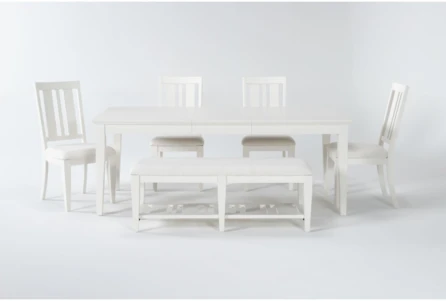 Presby White Extension Dining With Bench Set For 6