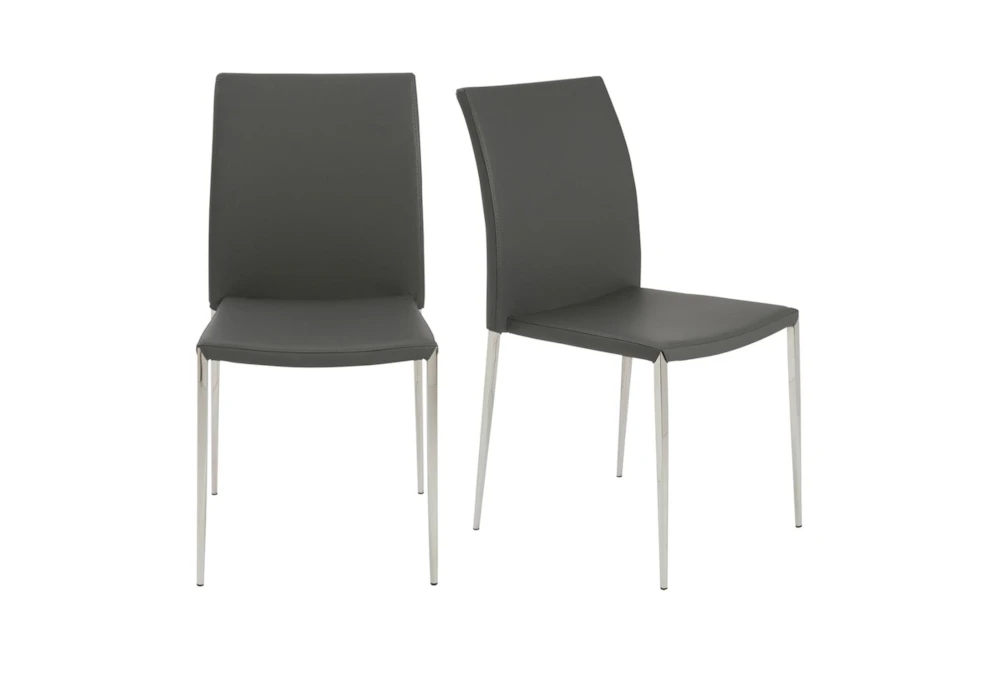 Grey Faux Leather And Stainless Steel Stacking Side Chair-Set Of 2