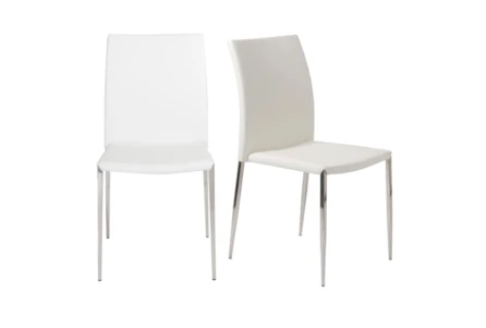 White Faux Leather And Stainless Steel Stacking Side Chair-Set Of 2