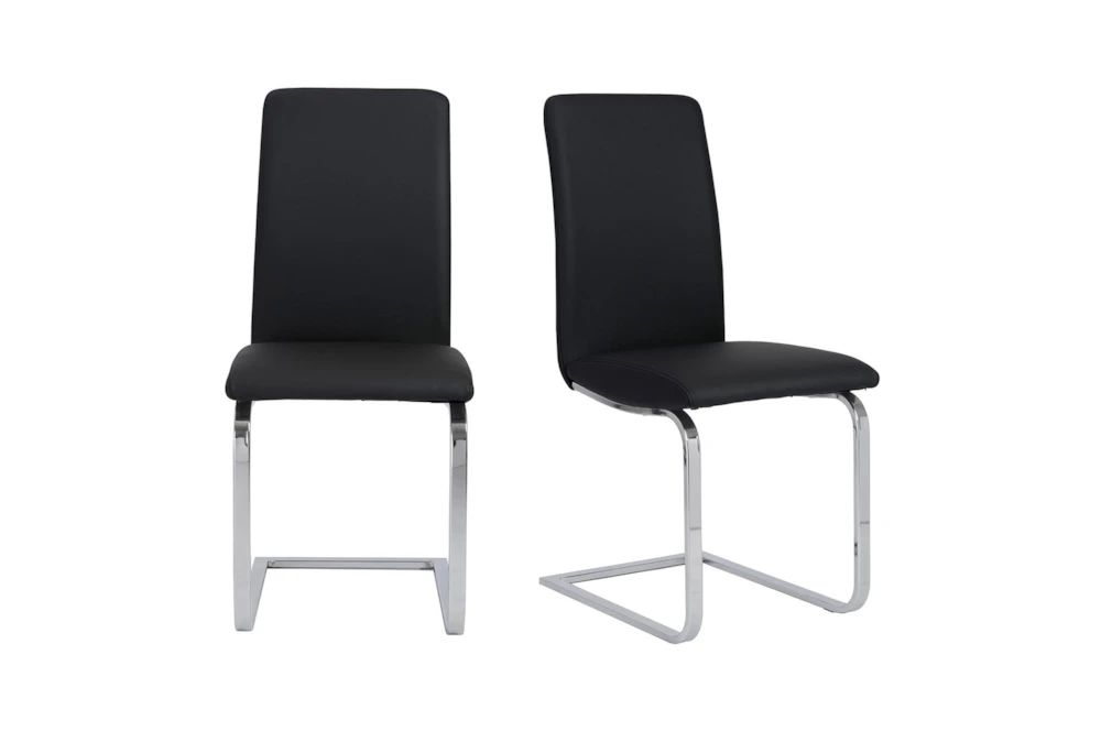 Black Faux Leather And Stainless Steel Cantilever Side Chair-Set Of 2