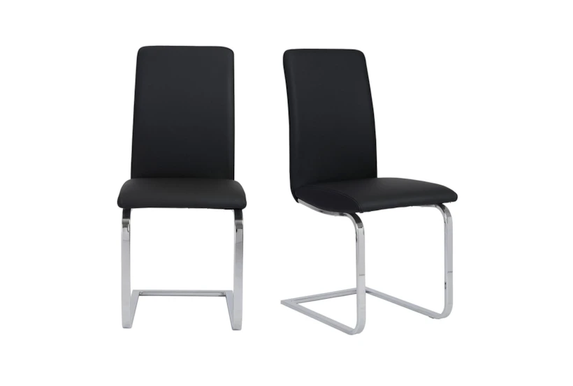 Black Faux Leather And Stainless Steel Cantilever Side Chair-Set Of 2 - 360