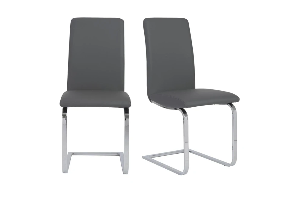 Grey Faux Leather And Stainless Steel Cantilever Side Chair-Set Of 2