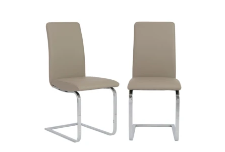 Taupe Faux Leather And Stainless Steel Cantilever Side Chair-Set Of 2