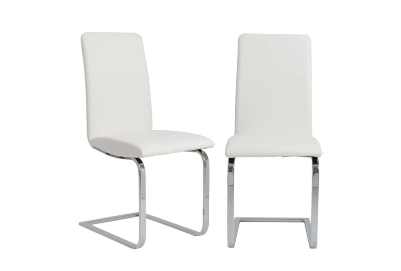 White Faux Leather And Stainless Steel Cantilever Side Chair Set Of 2 - 360